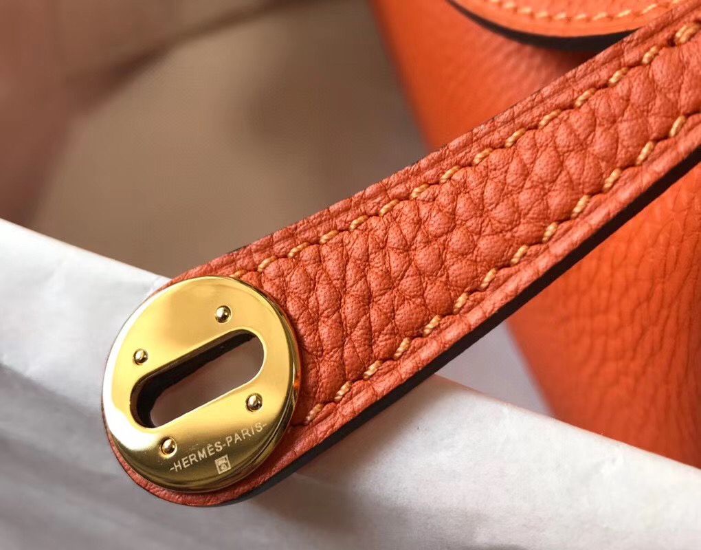 Hermes Lindy Mini Bag In Orange Clemence Leather GHW - Image 7