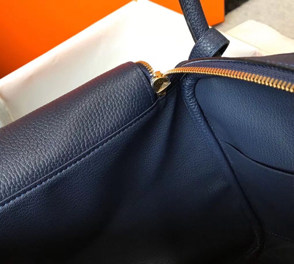 Hermes Lindy 30cm Bag In Navy Blue Clemence Leather GHW - Image 8
