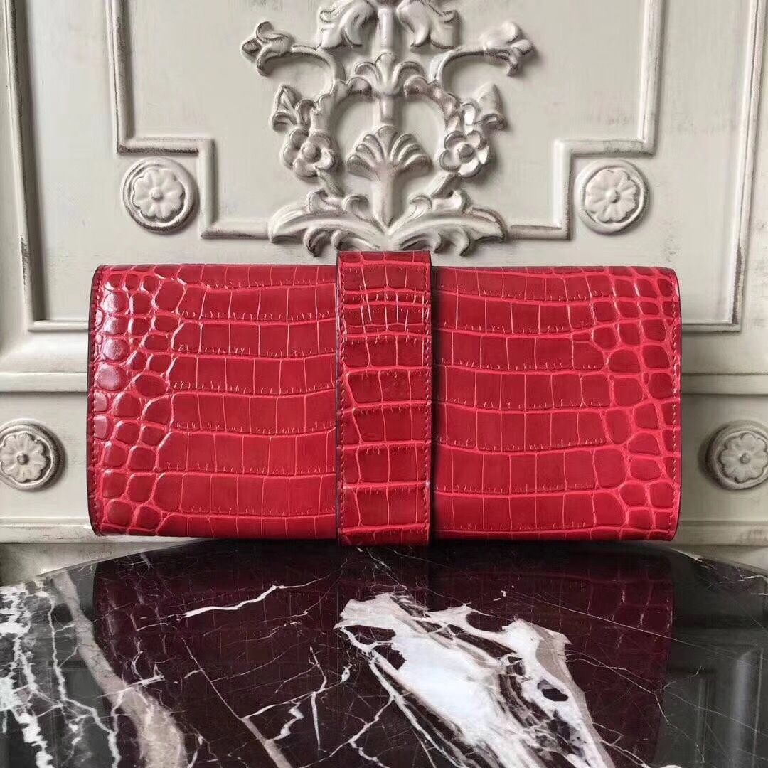 Hermes Medor Clutch Bag In Red Crocodile Leather - Image 3