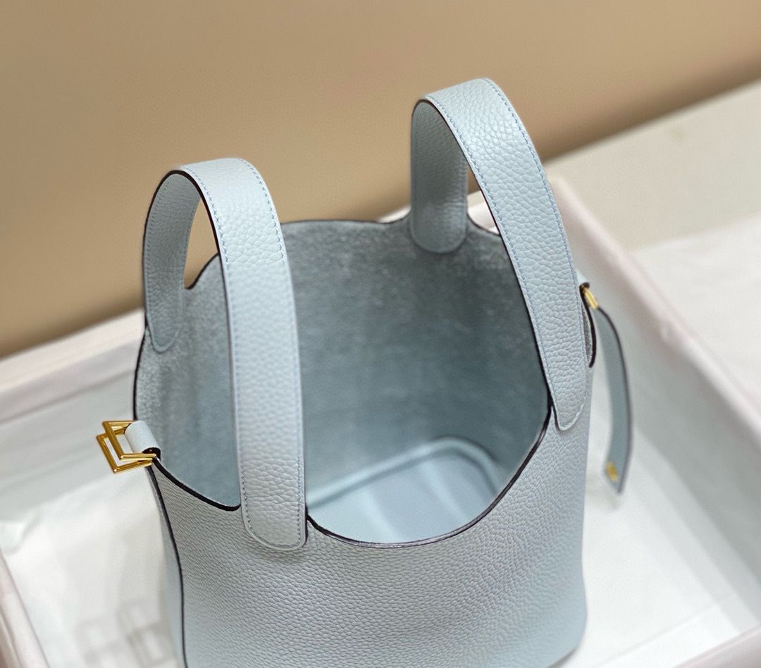 Hermes Picotin Lock 22 Bag In Blue Brume Clemence Leather - Image 9