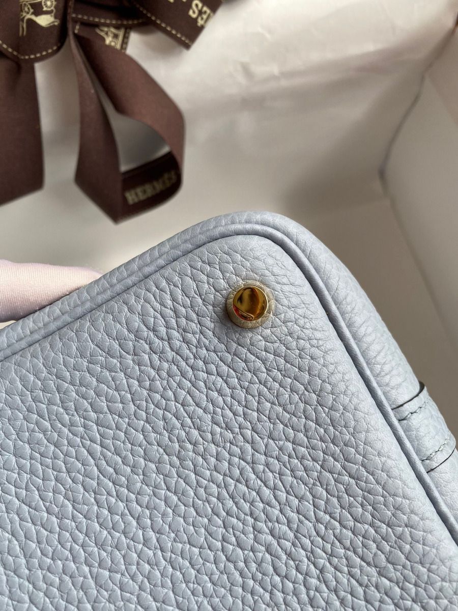 Hermes Picotin Lock 18 Handmade Bag in Blue Lin Clemence Leather - Image 9