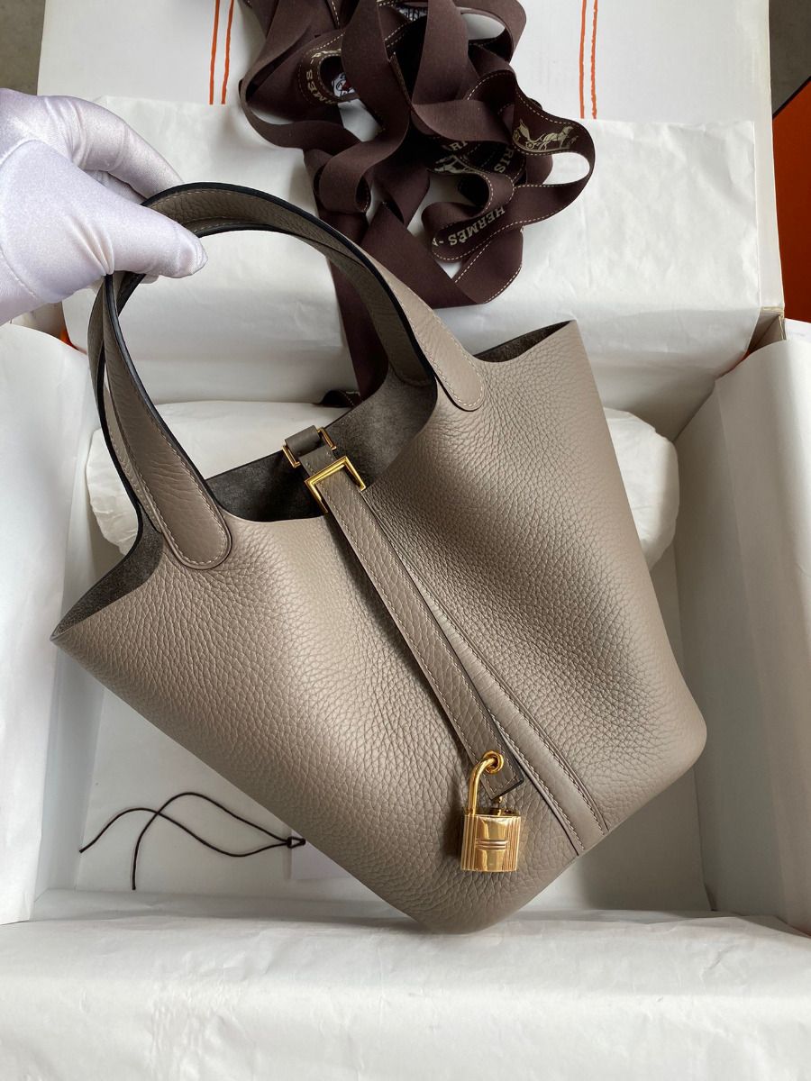Hermes Picotin Lock 18 Handmade Bag in Gris Asphalt Clemence Leather - Image 11