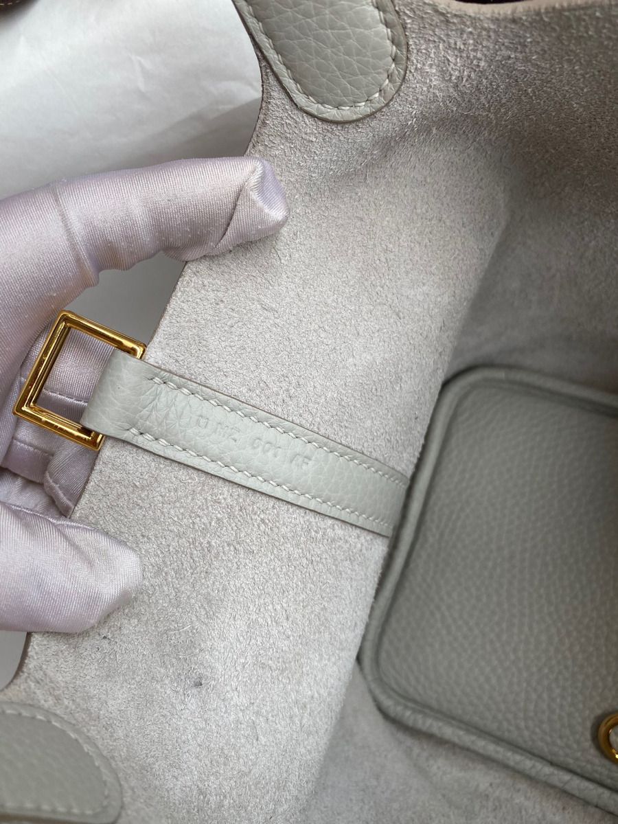 Hermes Picotin Lock 18 Handmade Bag in Pearl Grey Clemence Leather - Image 8