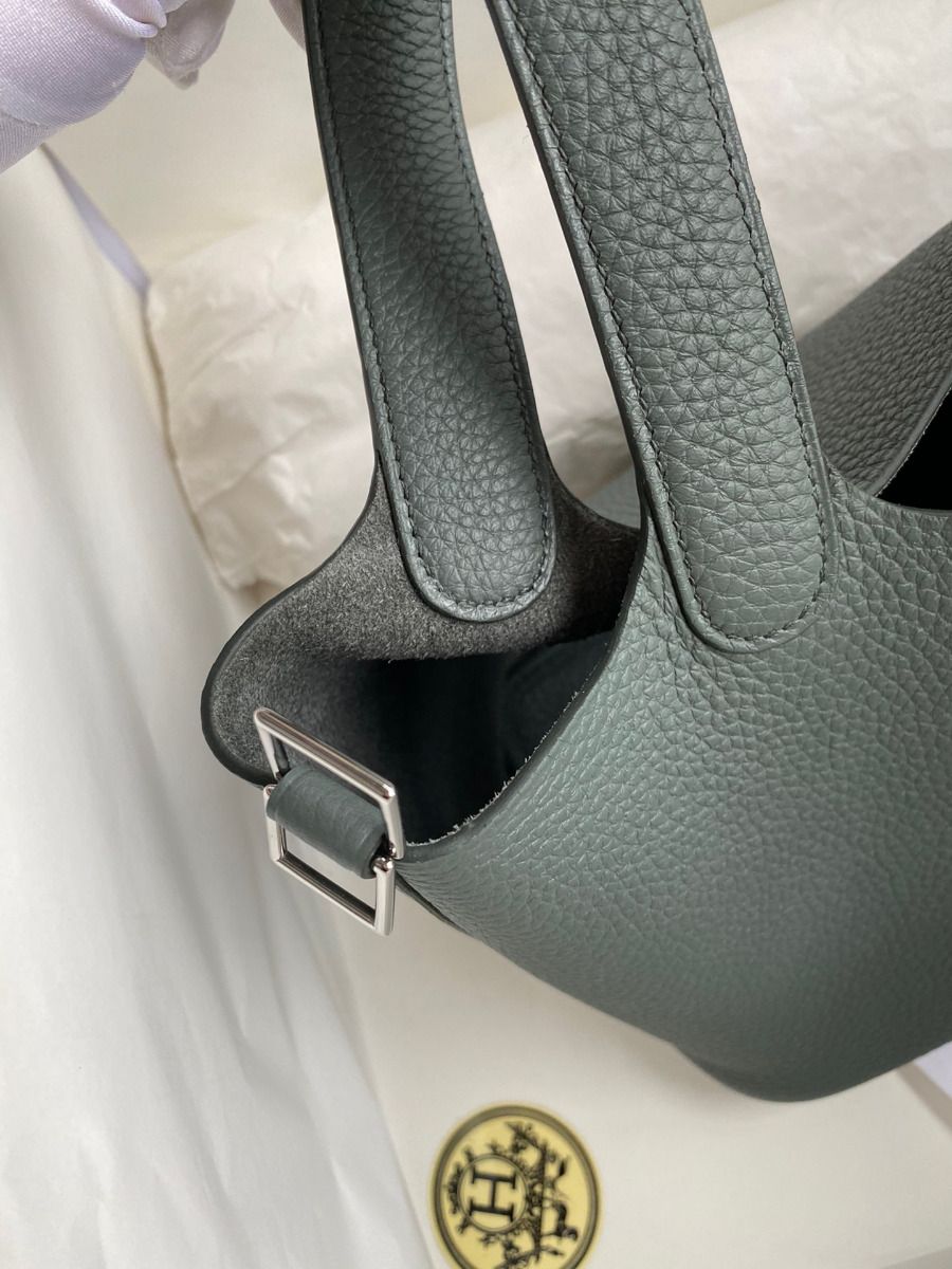 Hermes Picotin Lock 18 Handmade Bag in Vert Amande Clemence Leather - Image 9