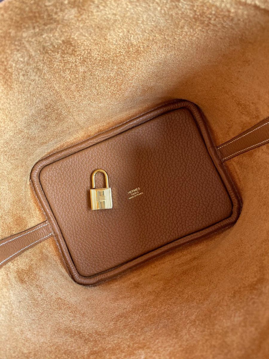 Hermes Picotin Lock 22 Handmade Bag in Gold Clemence Leather - Image 7