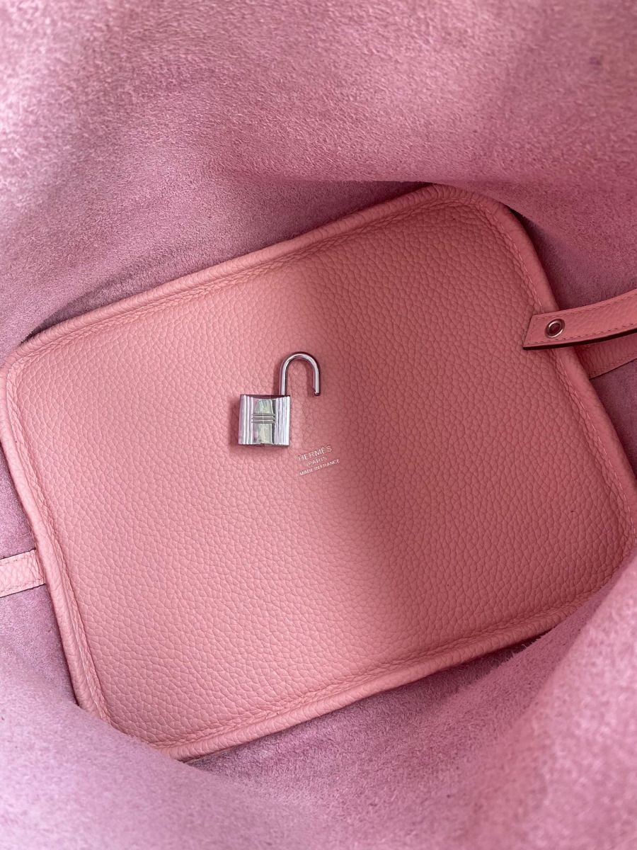 Hermes Picotin Lock 22 Handmade Bag in Pink Clemence Leather - Image 7