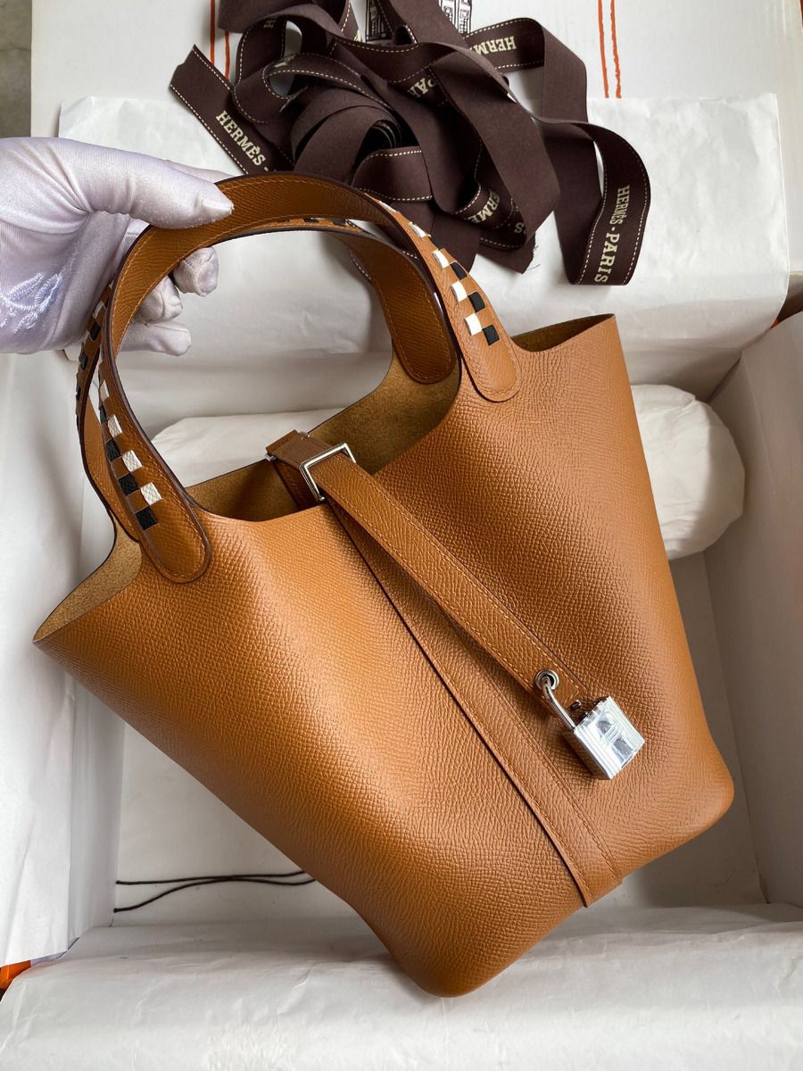 Hermes Picotin Lock 18 Tressage De Cuir Bag in Gold Epsom Calfskin - Image 3