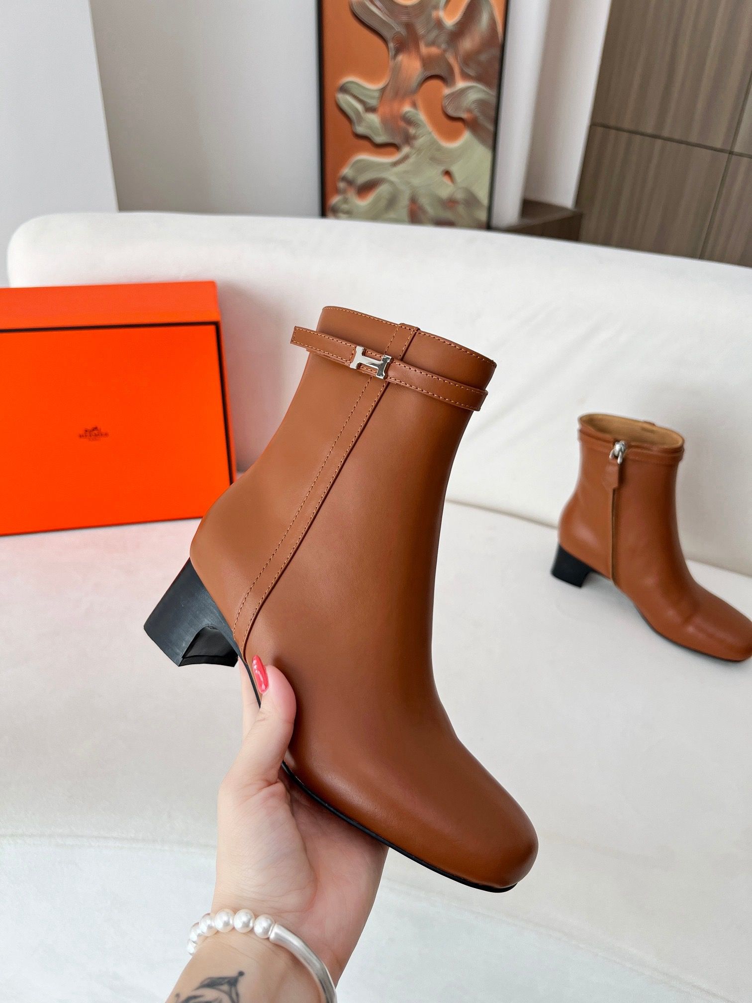 Hermes Imperial 50 Ankle Boots in Brown Calfskin - Image 7