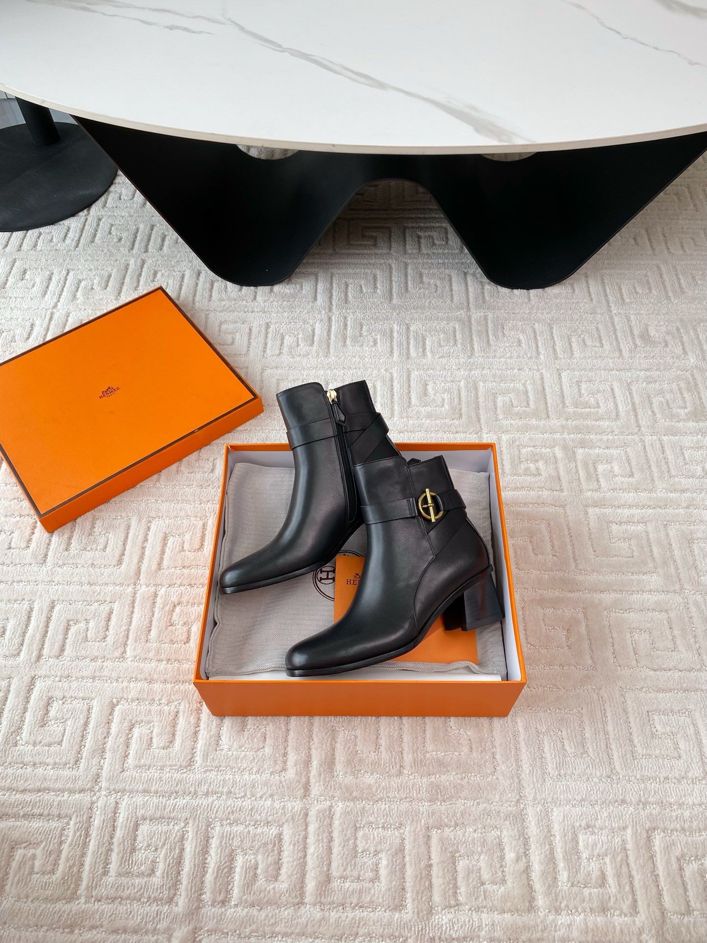 Hermes Jill 60 Ankle Boots in Black Calfskin - Image 3