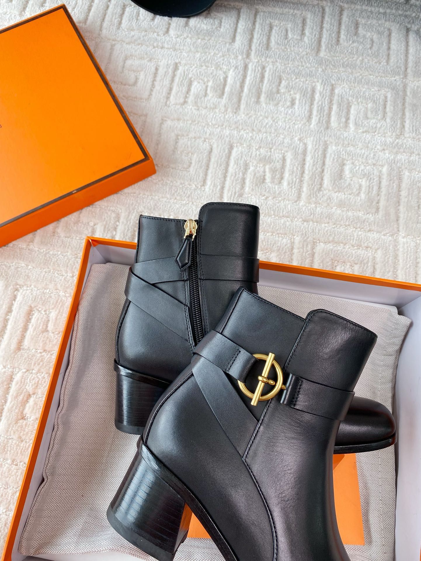 Hermes Jill 60 Ankle Boots in Black Calfskin - Image 9