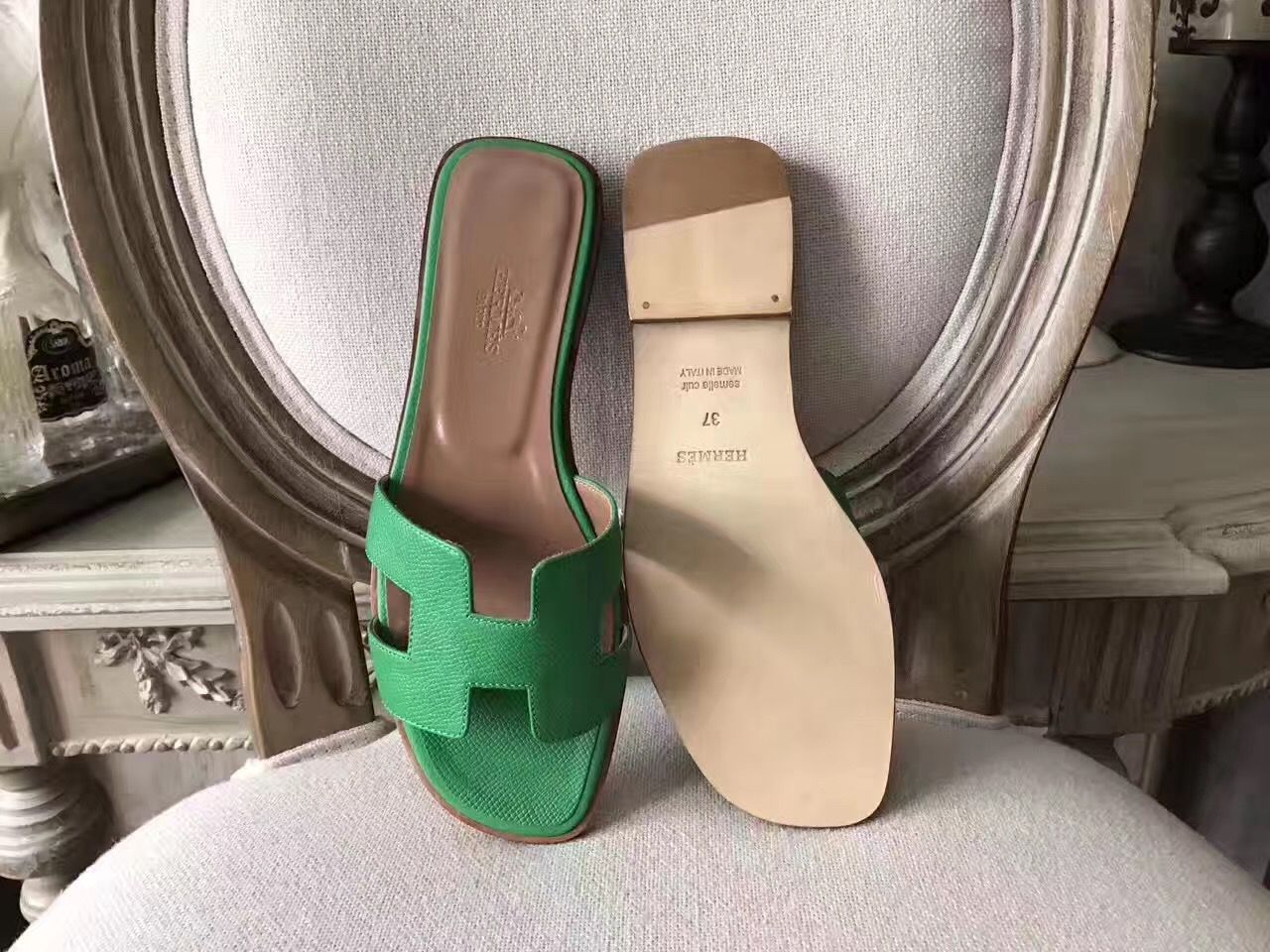 Hermes Oran Sandals In Bamboo Epsom Leather - Image 3
