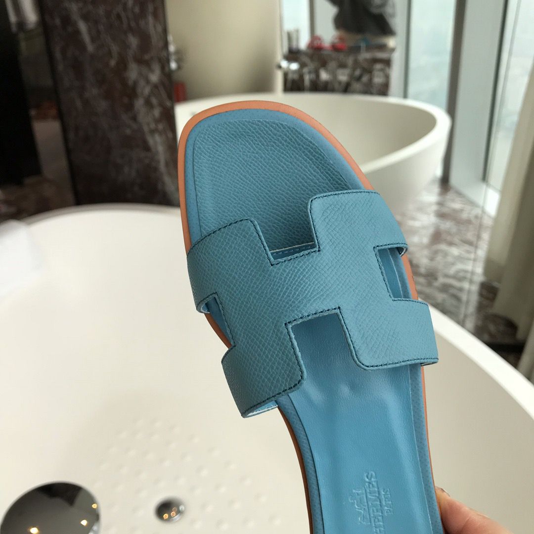 Hermes Oran Slide Sandals In Blue du Nord Epsom Calfskin - Image 5