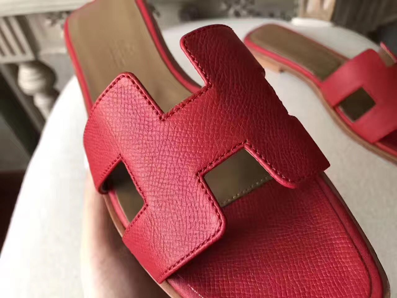 Hermes Oran Sandals In Red Epsom Leather - Image 7