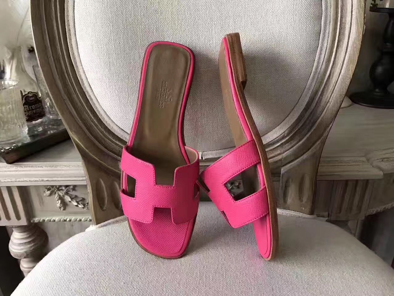 Hermes Oran Sandals In Rose Red Epsom Leather - Image 3