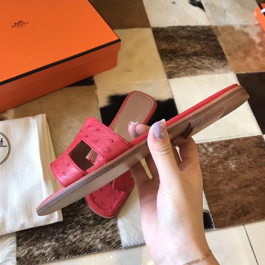 Hermes Oran Sandals In Red Ostrich Leather - Image 6