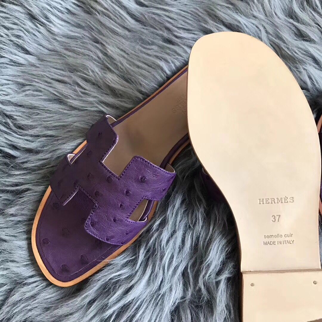 Hermes Oran Sandals In Purple Ostrich Leather - Image 5