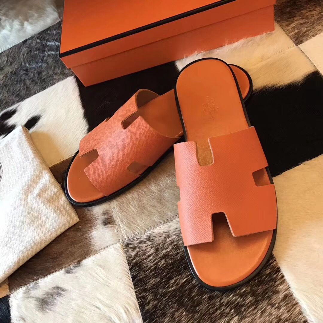 Hermes Izmir Sandals In Orange Epsom Leather - Image 4