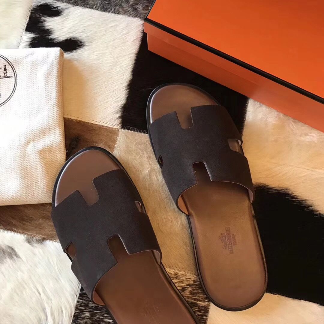 Hermes Izmir Sandals In Chocolate Suede Leather - Image 8