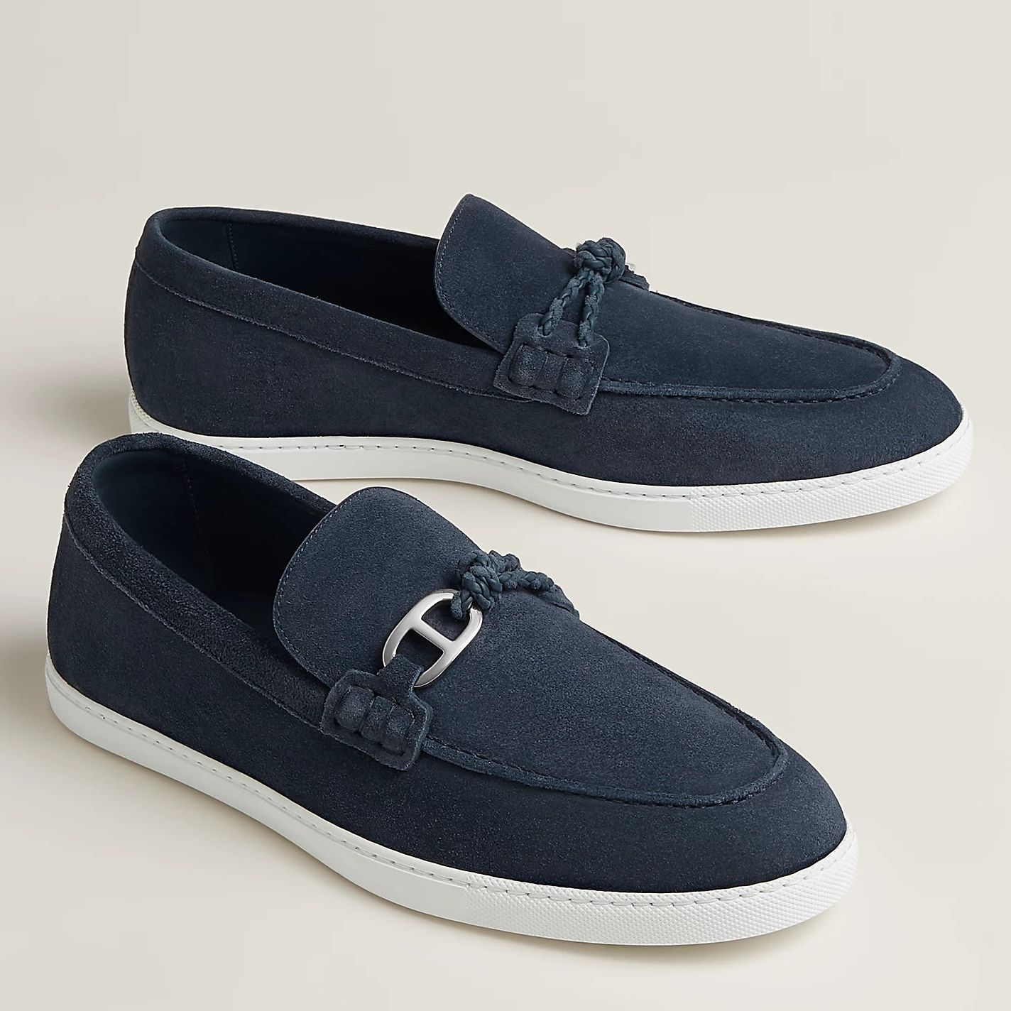 Hermes Men's Ignacio Loafers in Blue Suede Calfskin