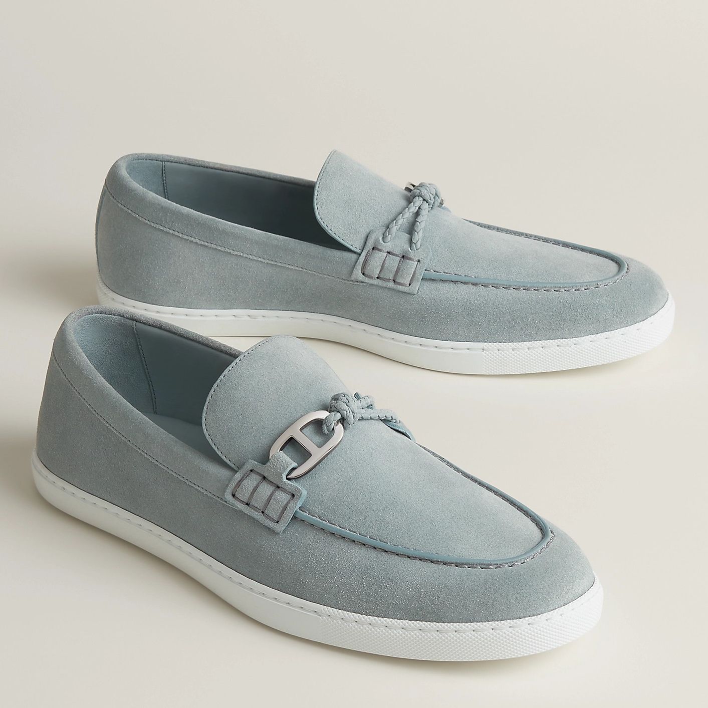 Hermes Men's Ignacio Loafers in Gris Nuage Suede Calfskin