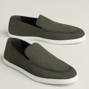 Hermes Men's Julian Loafers in Green Suede Leather