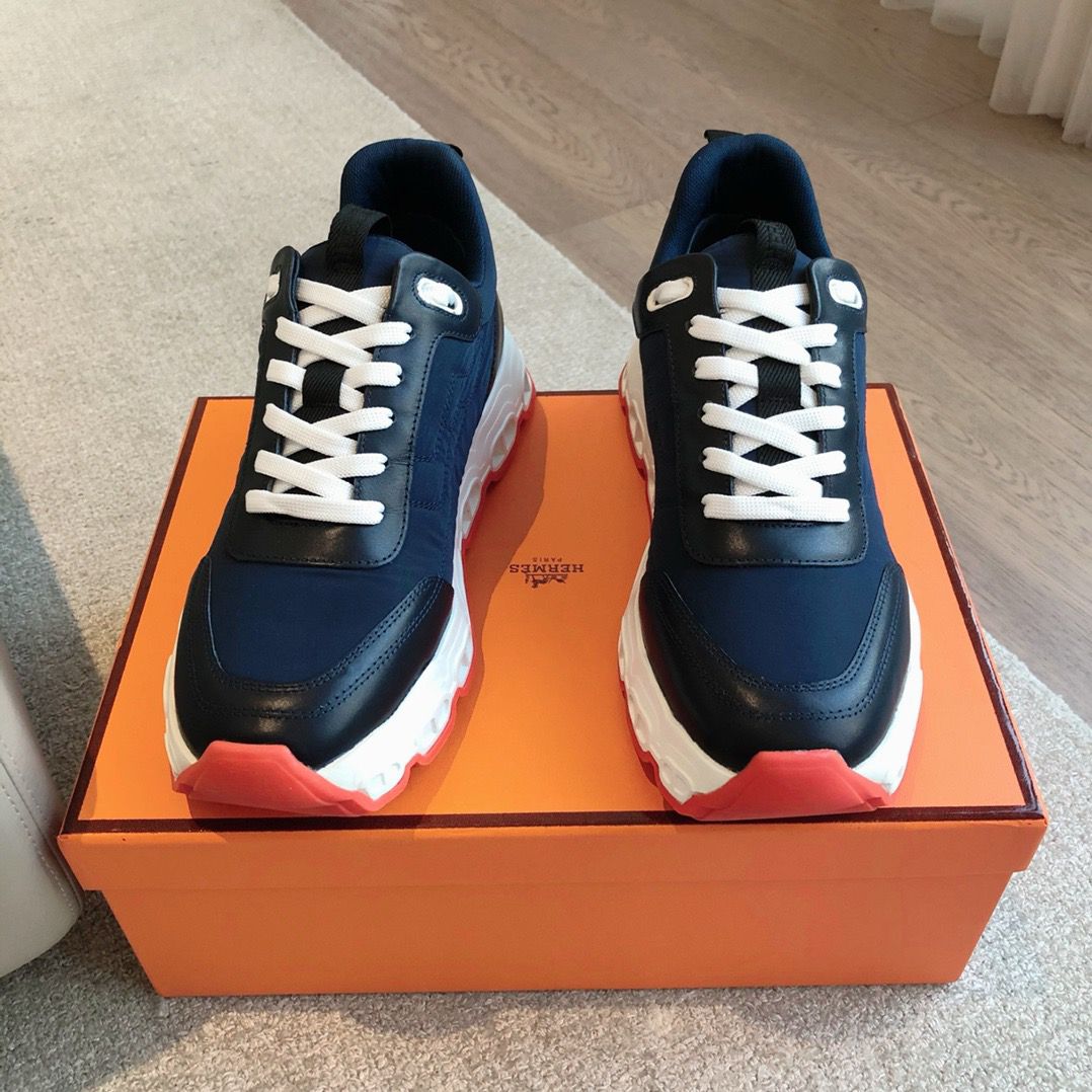 Hermes Men's Impulse Sneakers in Navy Fabric and Leather - Image 4
