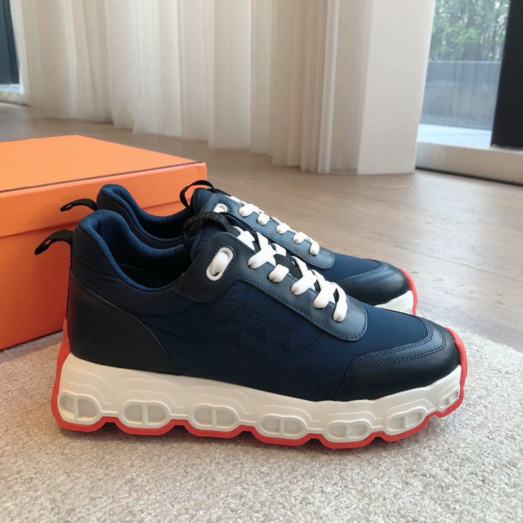 Hermes Men's Impulse Sneakers in Navy Fabric and Leather - Image 5