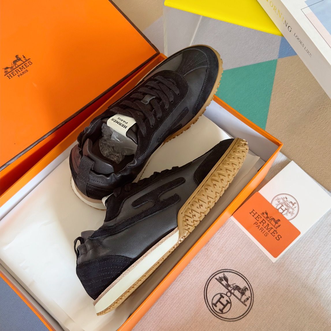 Hermes Men's Jet Sneakers in Black Nappa Leather - Image 6
