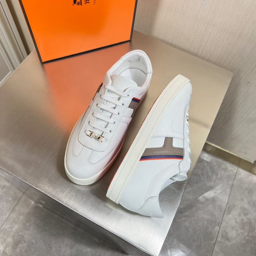 Hermes Boomerang Sneakers In Multicolore White Leather - Image 4