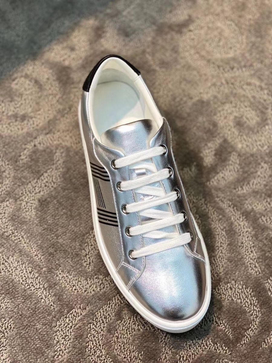 Hermes Men's Avantage Sneakers In Grey Metallic Leather - Image 8