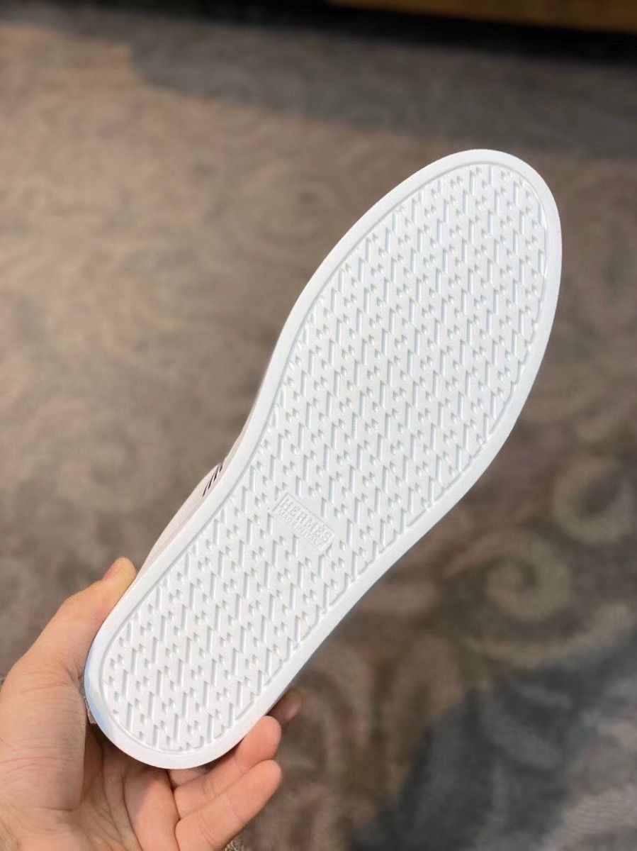 Hermes Men's Avantage Sneakers In White/Blue Calfskin - Image 8