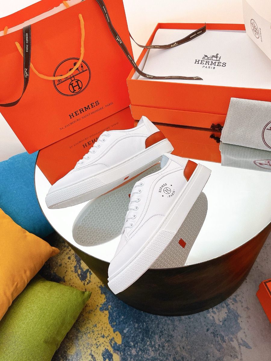 Hermes Men's Get Sneakers in White Calfskin - Image 7