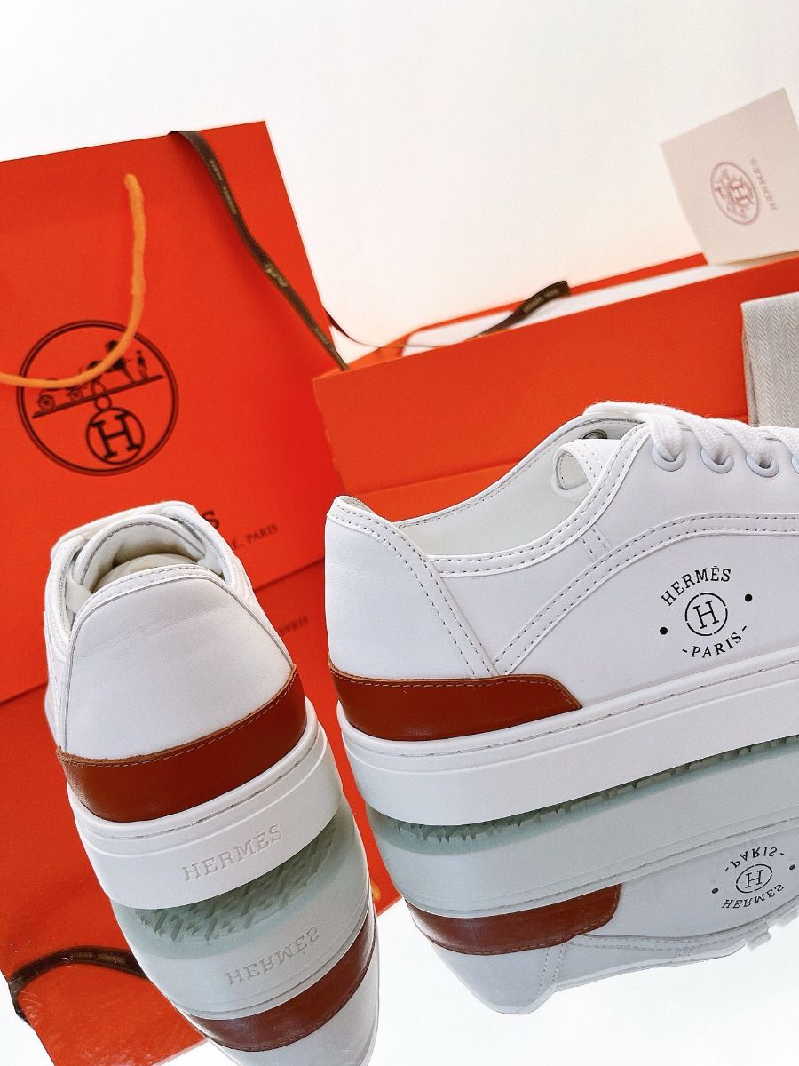Hermes Men's Get Sneakers in White Calfskin - Image 9