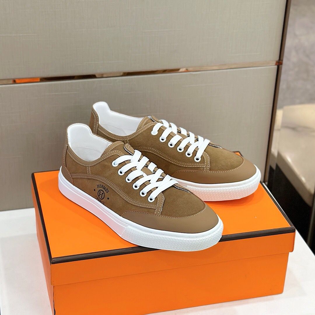 Hermes Men's Get Sneakers in Beige Suede Leather - Image 4