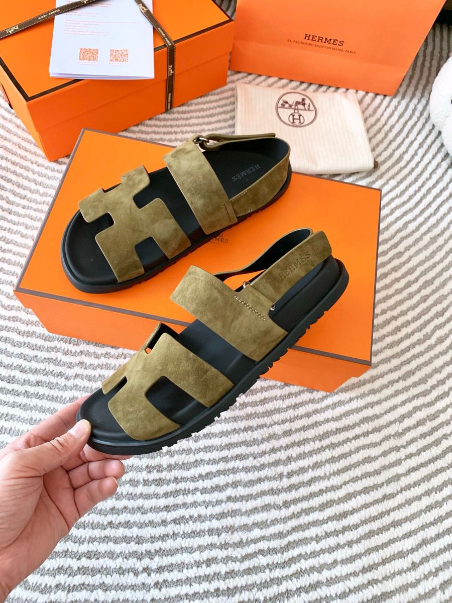 Hermes Men's Genius Sandals In Green Suede Calfskin - Image 6