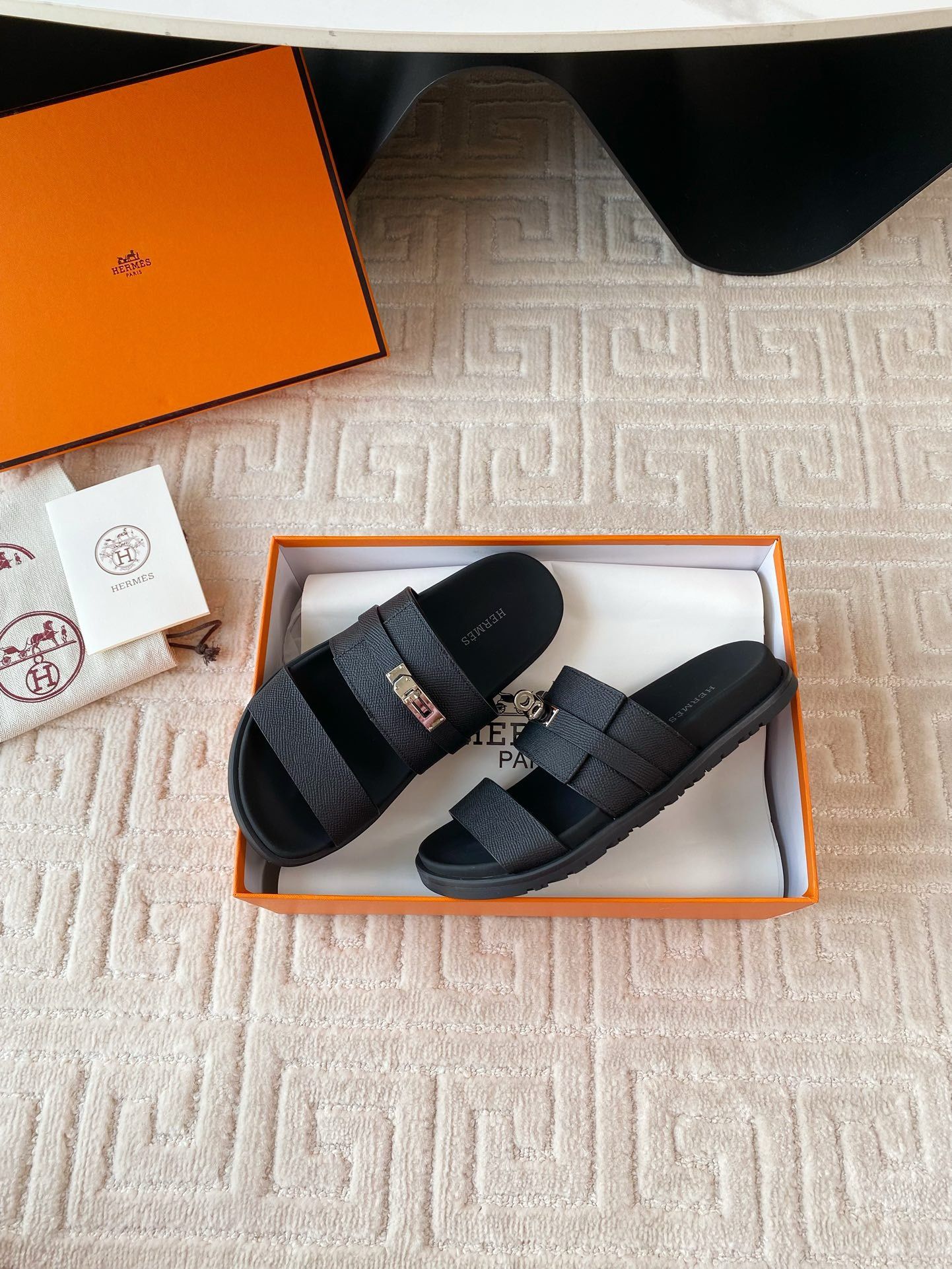 Hermes Men's Jackson Sandal in Black Epsom Calfskin - Image 6