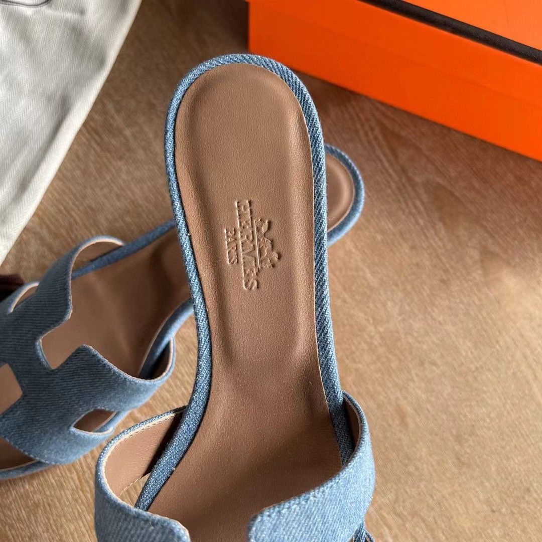 Hermes Oasis Sandals in Blue Denim - Image 4