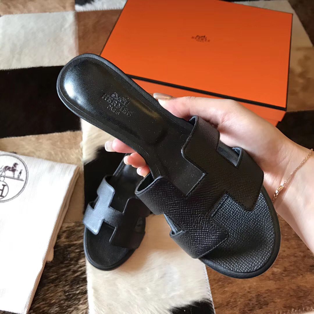 Hermes Oasis Sandals In Black Epsom Leather - Image 5