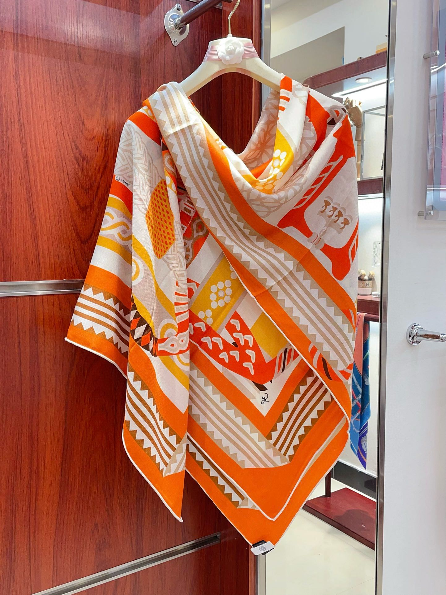 Hermes Orange Fantaisie d'Etriers Shawl 140 - Image 6