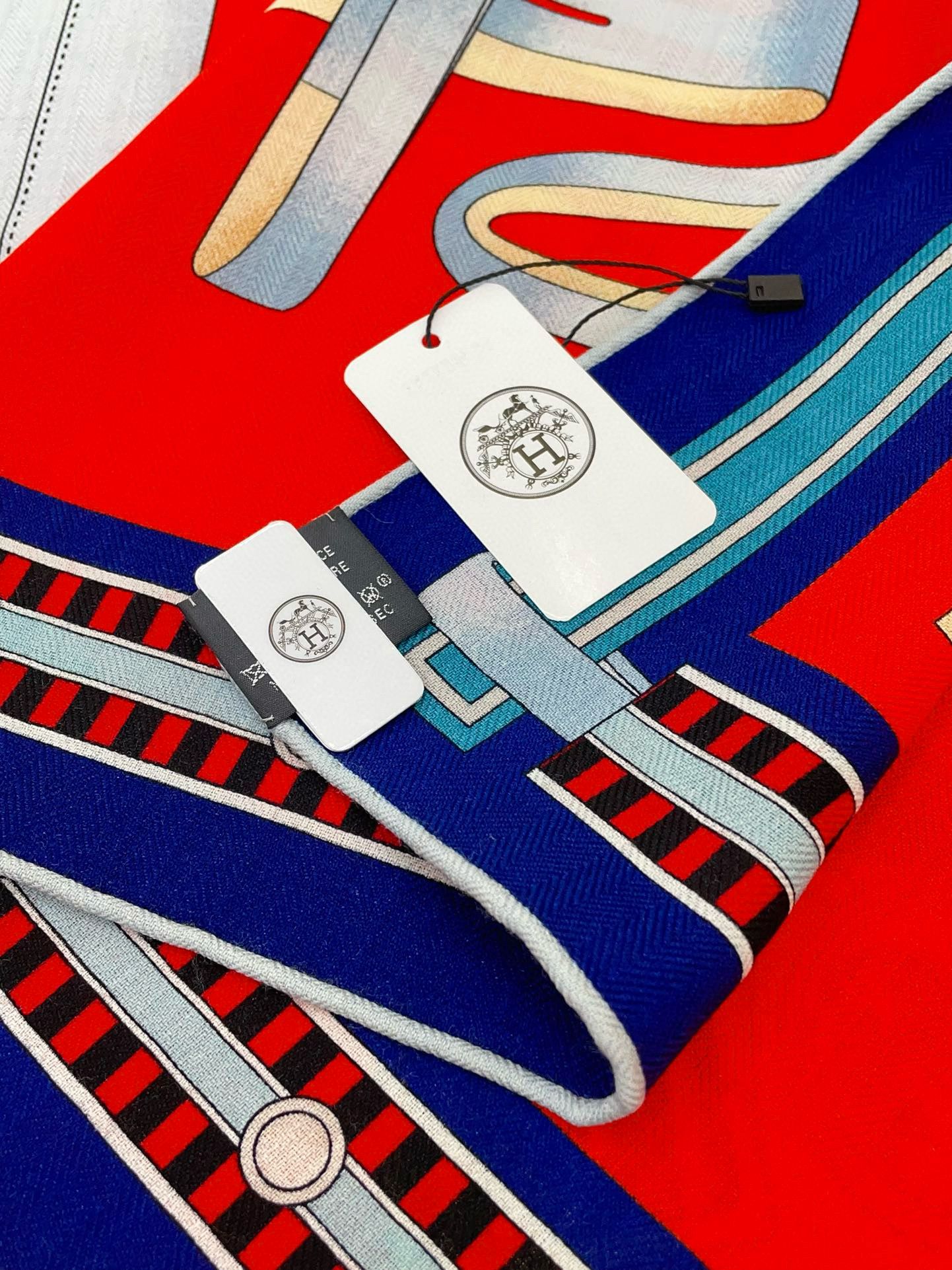 Hermes Piment Lettres Equestres shawl 140 - Image 8