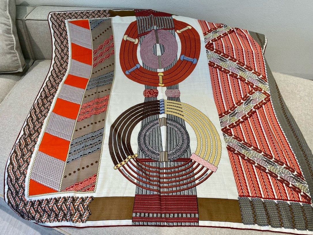 Hermes Rose/Naturel Dressage Tressage Shawl 140 - Image 3