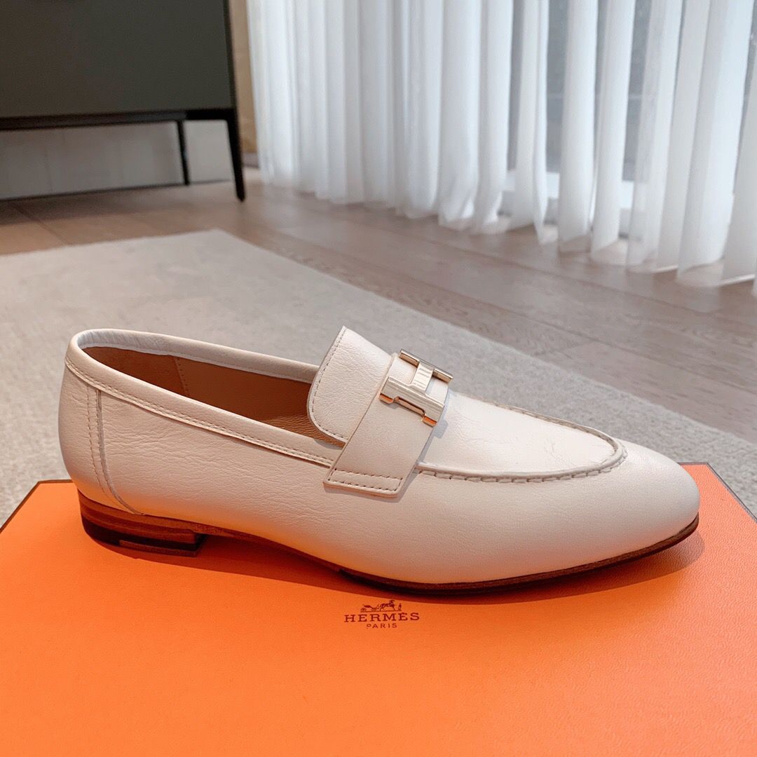 Hermes Women's Paris Loafers in White Goatskin - Image 8
