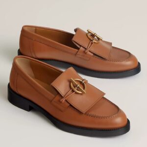 Hermes Women's Impact Loafers in Brown Leather