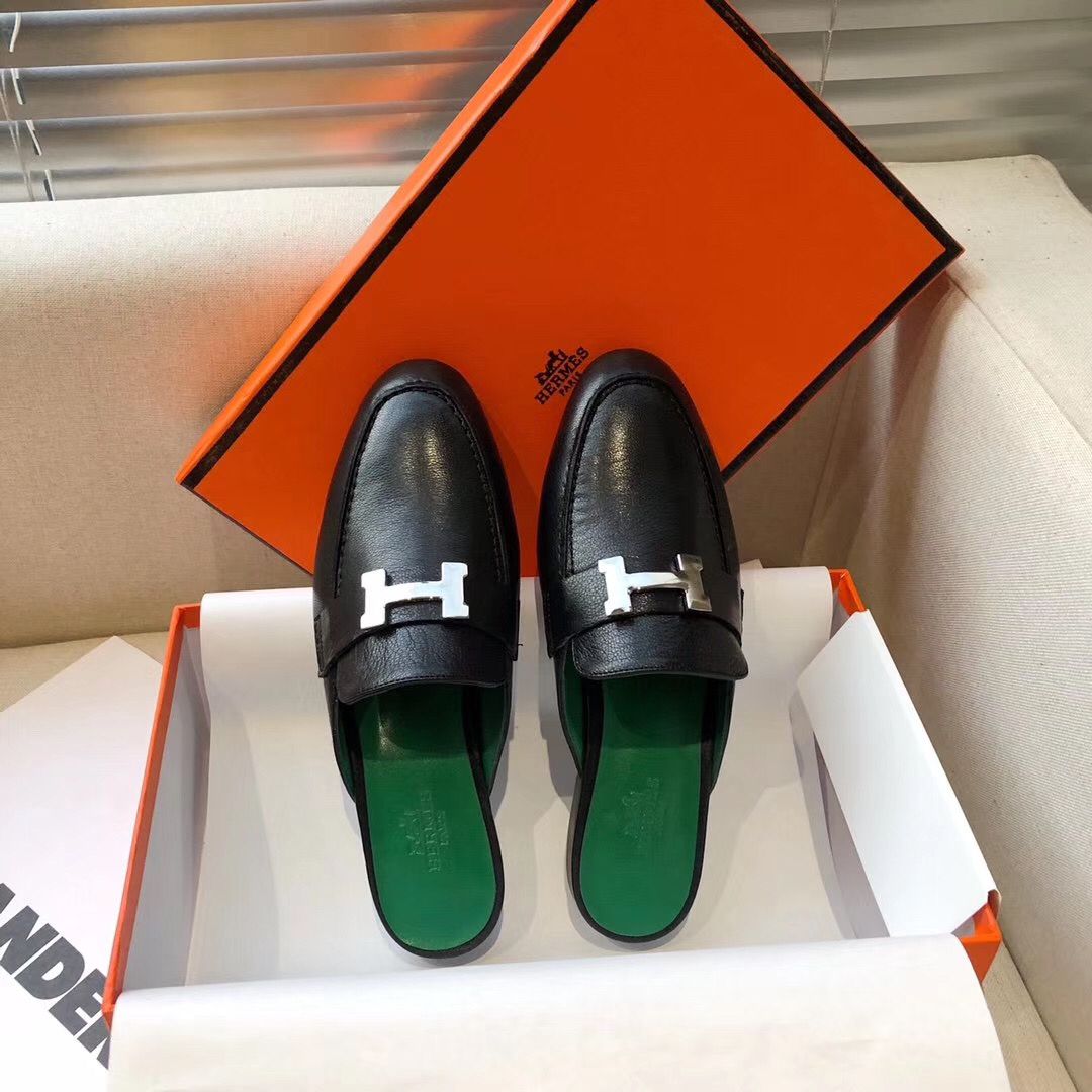 Hermes Trocadero Mules In Black Goatskin - Image 5