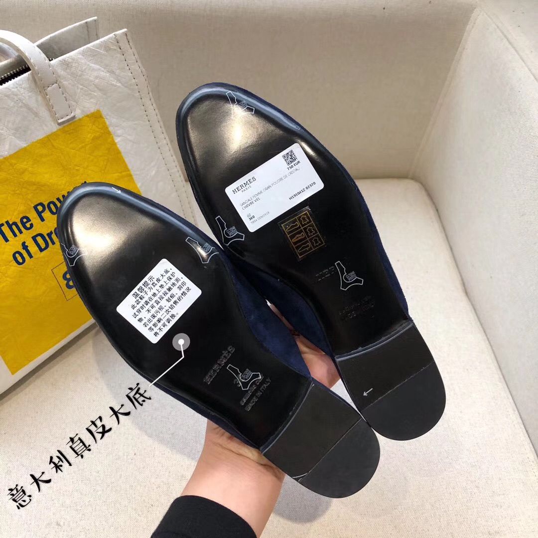 Hermes Trocadero Mules In Blue Suede - Image 9