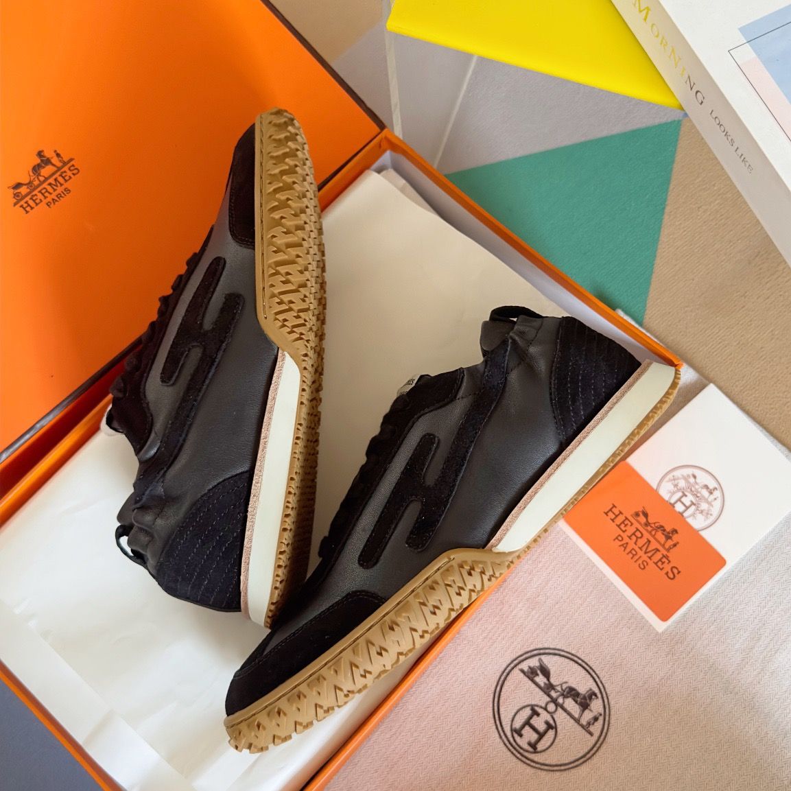 Hermes Women's Jet Sneakers in Black Nappa Leather - Image 7