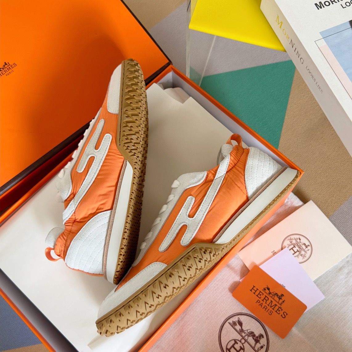 Hermes Women's Jet Sneakers in Orange Technical Canvas - Image 7