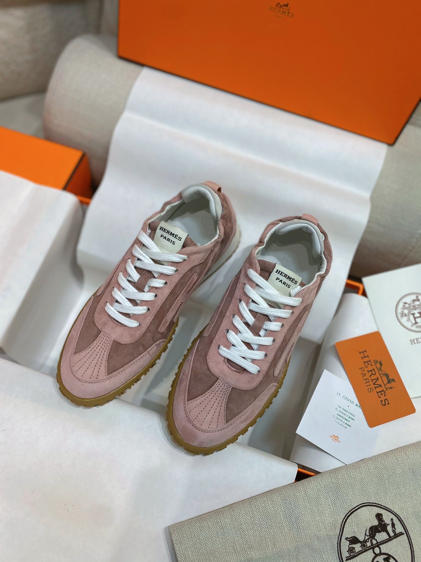 Hermes Women's Jet Sneakers in Cancan/Aquarelle Suede Leather - Image 9