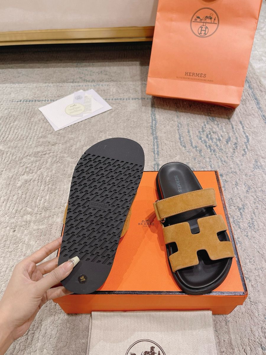 Hermes Women's Chypre Sandals In Brown Suede Calfskin - Image 9