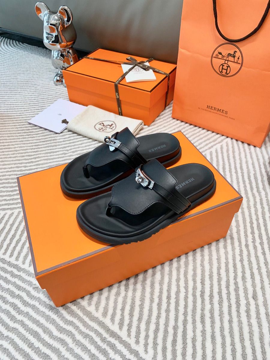 Hermes Empire Sandals in Black Calfskin - Image 8